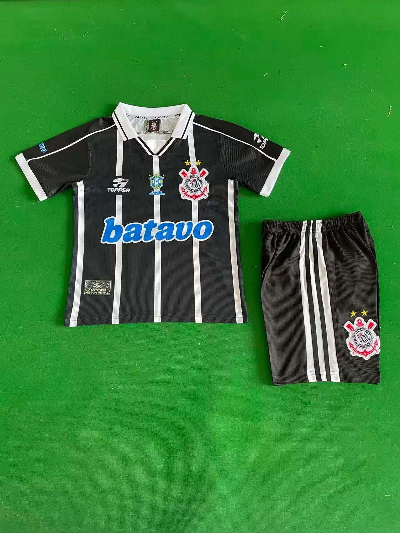 Kit Infantil Corinthians RetrƓ Away 1999 - Preto