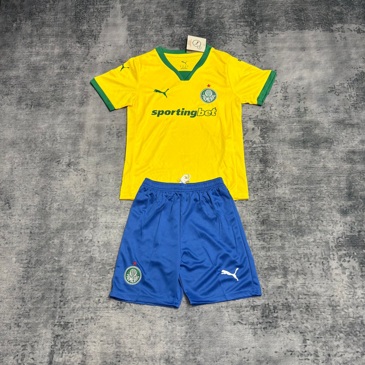 Kit FamĆlia Palmeiras: Camisa Infantil + Camisa Pai - Amarela
