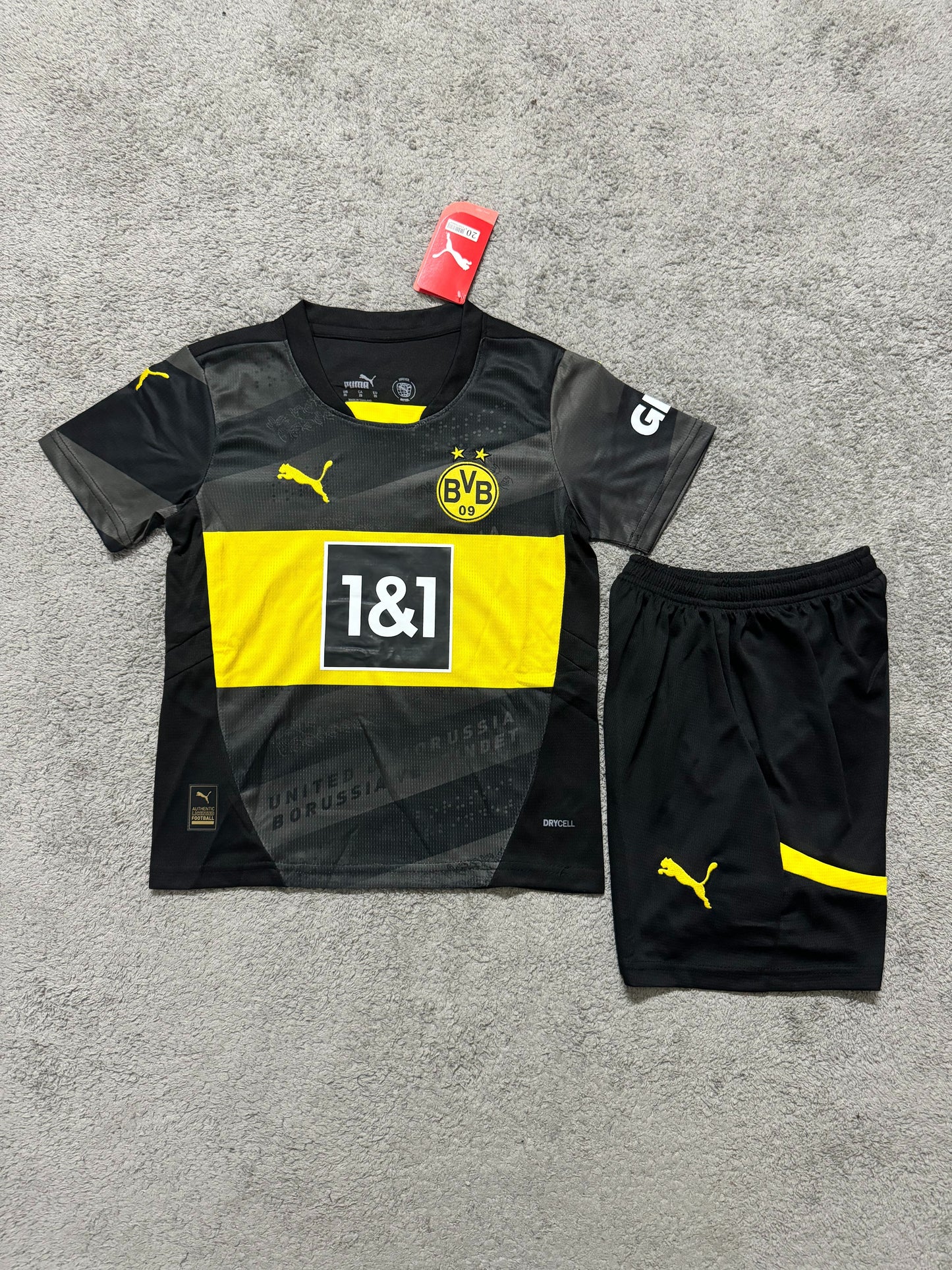 Kit Infantil Borussia Dortmund Away 24/25 - Preto e Amarelo