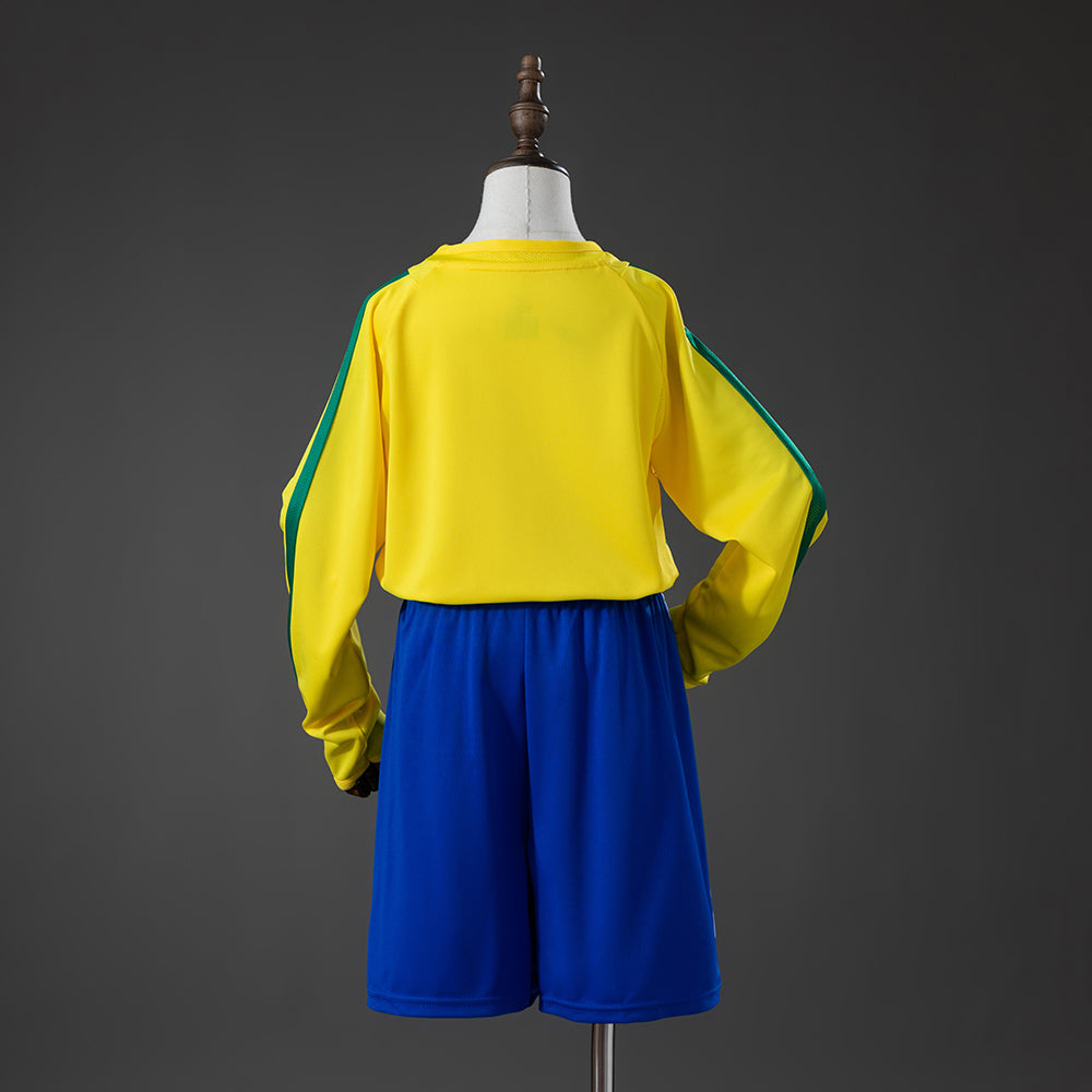 Kit Infantil Brasil Retro Home 2002 Manga Longa - Amarela
