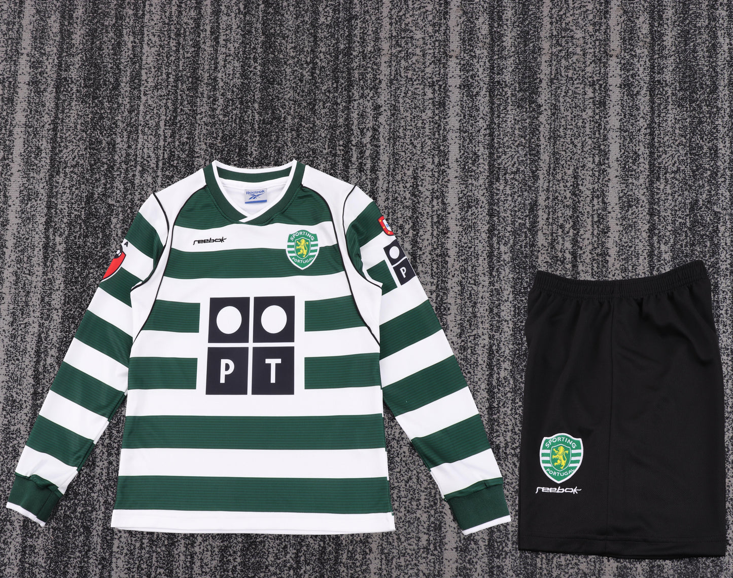 Kit Infantil Sporting Home Retrô 2003 Manga Longa . Reebok - Verde e Branco