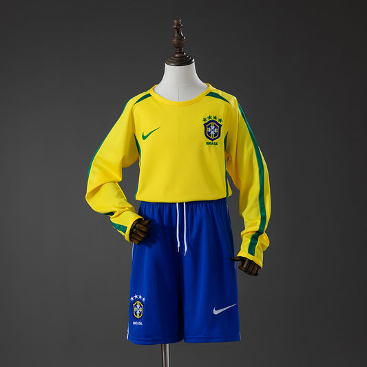 Kit Infantil Brasil Retro Home 2002 Manga Longa - Amarela
