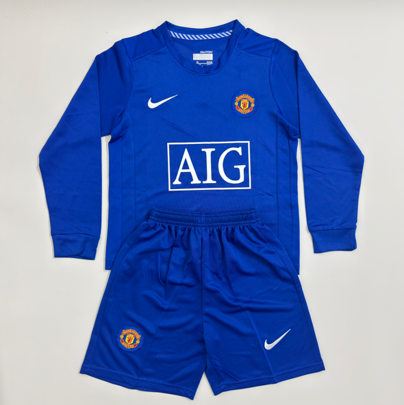 Kit infantil Manchester United Retrô AWAY Manga Longa 2008 . - Azul