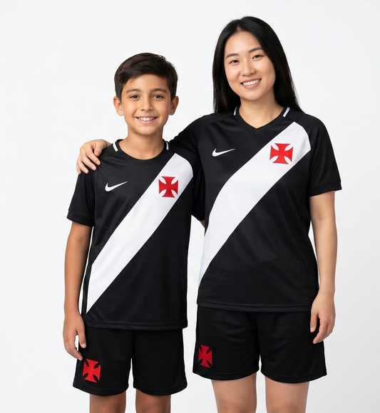 Kit Família Vasco: Camisa Infantil + Camisa Mãe - Preta e Branco