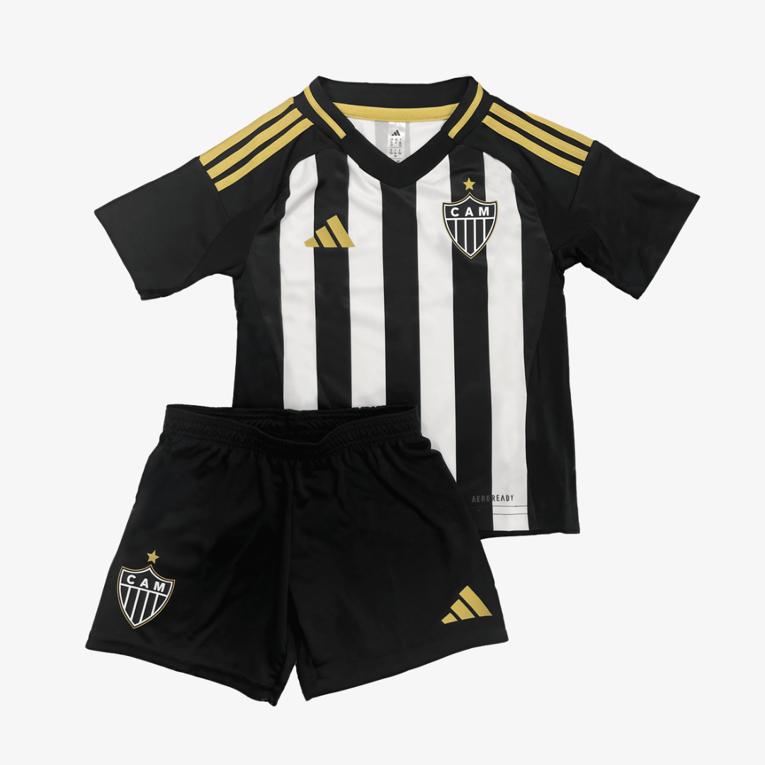 Kit Infantil Atlético Mineiro Home 25/26 -Preto e Branco Listrada
