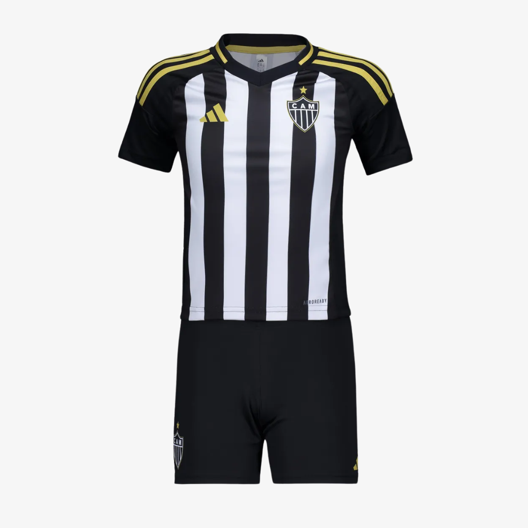 Kit Infantil Atlético Mineiro Home 25/26 -Preto e Branco Listrada