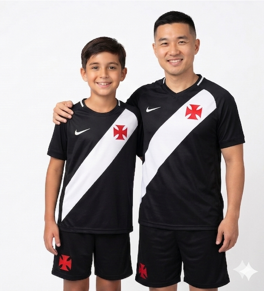 Kit Família Vasco: Camisa Infantil + Camisa Pai - Preta e Branco