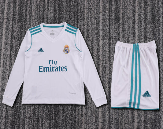 Kit Infantil Real Madrid Home Retrô Manga Longa 17/18 - Branco