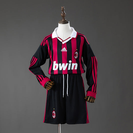 Kit Infantil Milan Home Retrô 09/10 Manga Longa . - Vermelho e Preto