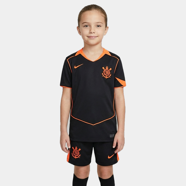 Kit Infantil Corinthians Third 25/26 Feminino - Preto e Laranja