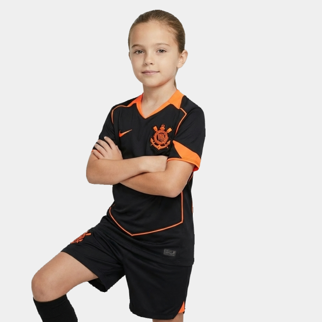 Kit Infantil Corinthians Third 25/26 Feminino - Preto e Laranja