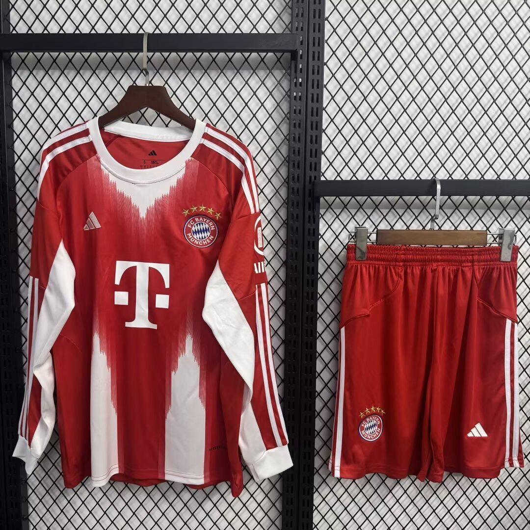 Kit Infantil Bayern de Munique Home Manga Longa 25/26 . - Vermelho