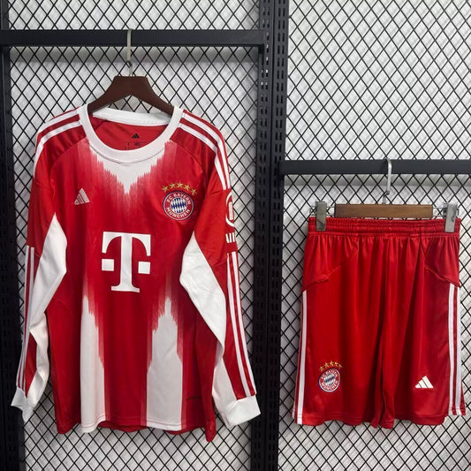 Kit Infantil Bayern de Munique Home Manga Longa 25/26 . - Vermelho