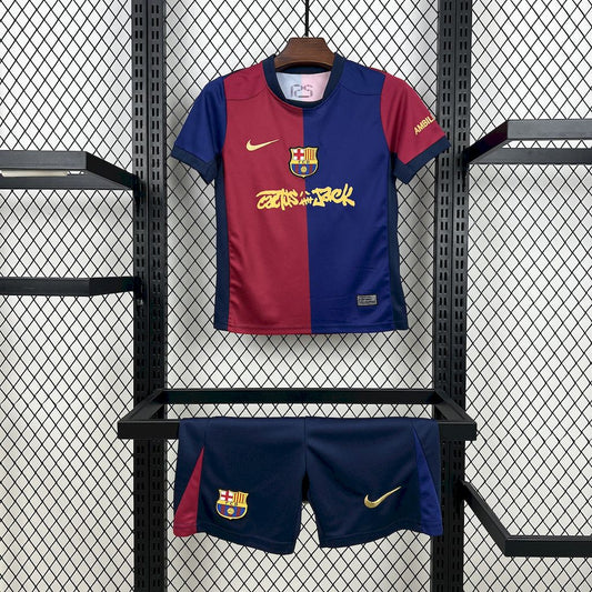 Kit Infantil Barcelona Home Edição Especial Travis Scott 24/25 - Grená
