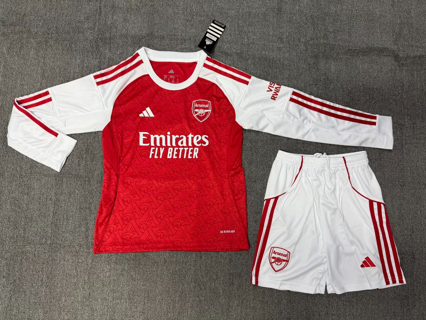 Kit Infantil Arsenal Home Manga Longa 25/26 . - Vermelho e Branco