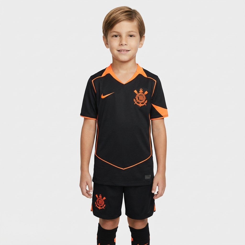 Kit Família Corinthians: Camisa Infantil + Camisa Pai - Preta e Laranja