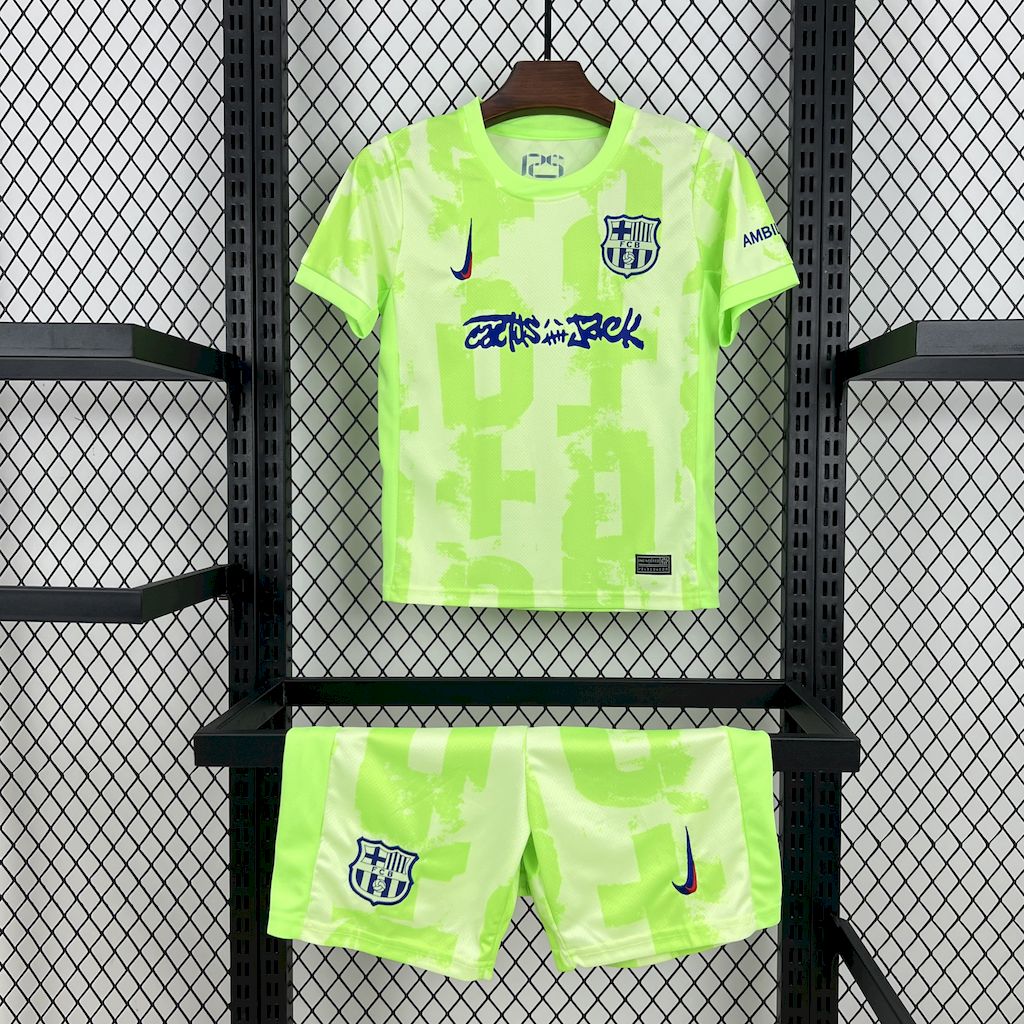 Kit Infantil Barcelona Third 24/25 Edição Especial Travis Scott 24/25 - Verde