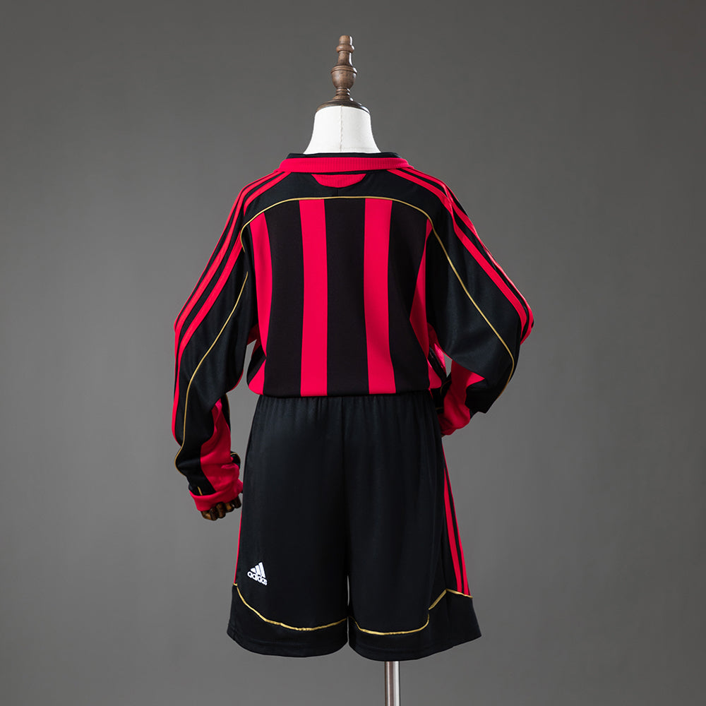 Kit Infantil Milan Home Retrô 06/07 Manga Longa . - Vermelho e Preto
