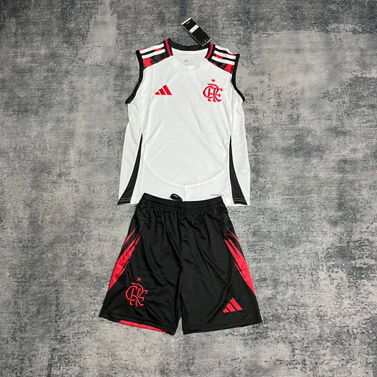 Kit Infantil Flamengo Away Regata 25/26 - Branco e Preto