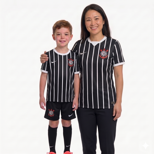 Kit Família Corinthians: Camisa Infantil + Camisa Mãe - Preta e Branca