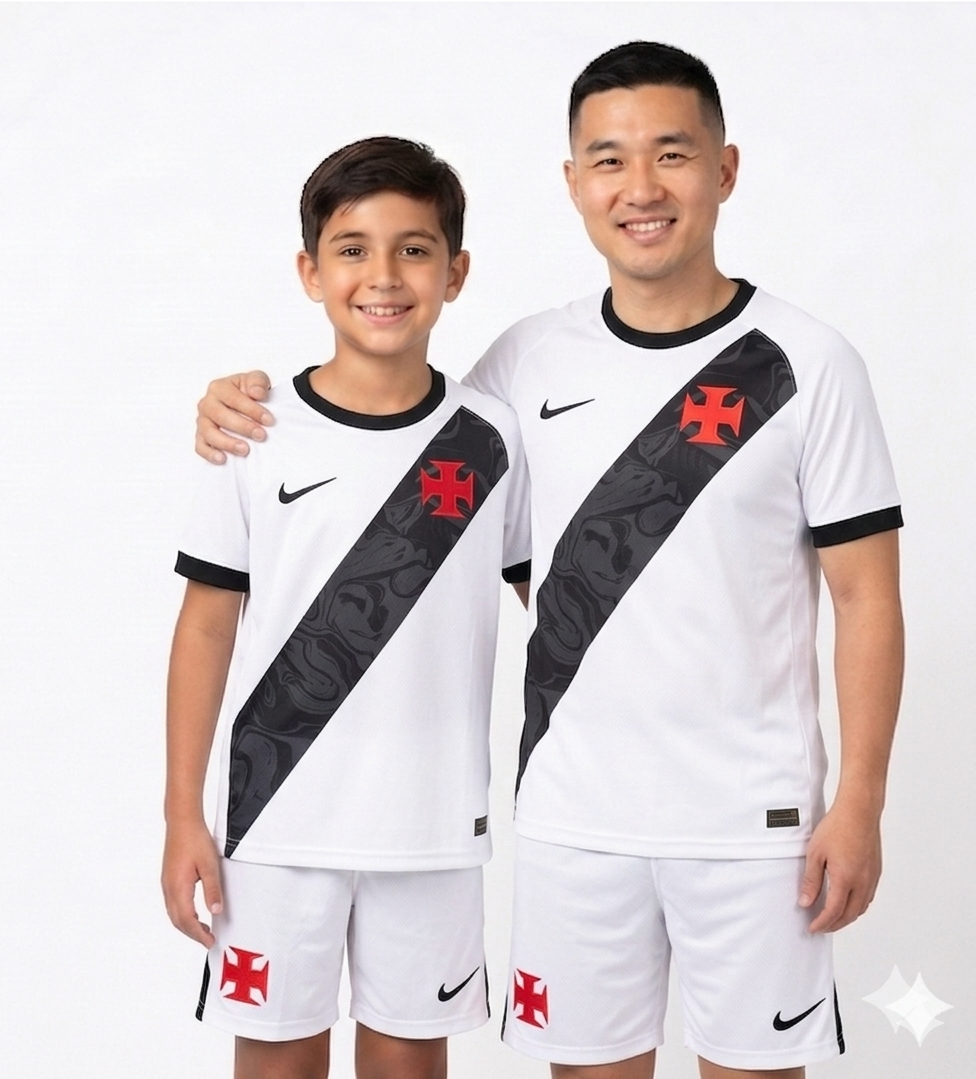 Kit Família Vasco: Camisa Infantil + Camisa Pai - Preta e Branca