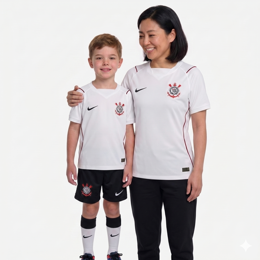 Kit Família Corinthians: Camisa Infantil + Camisa Mãe - Branca