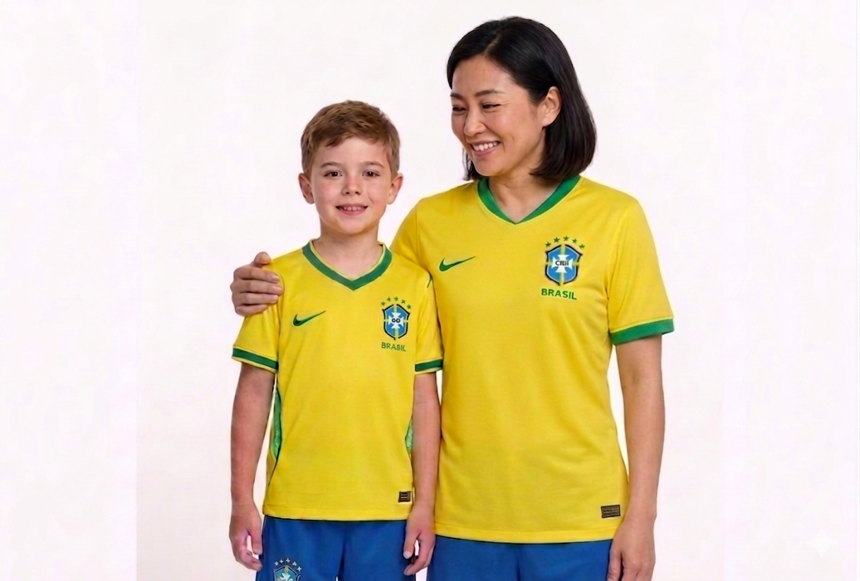 Kit Família Brasil: Camisa Infantil + Camisa Mãe - Amarela