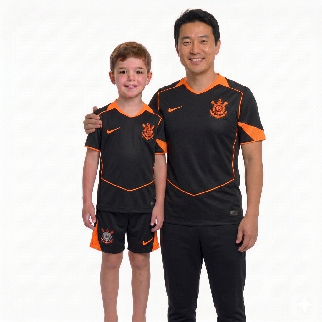 Kit Família Corinthians: Camisa Infantil + Camisa Pai - Preta e Laranja