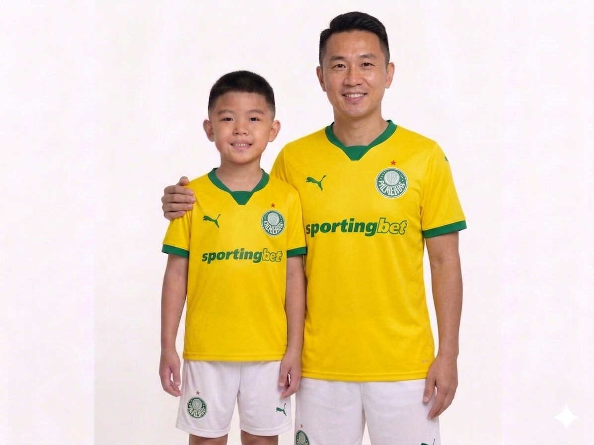 Kit Família Palmeiras: Camisa Infantil + Camisa Pai - Amarela
