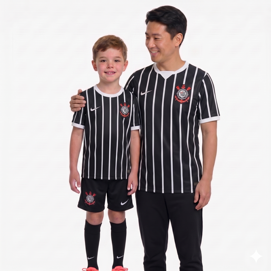Kit Família Corinthians: Camisa Infantil + Camisa Pai - Preta e Branca