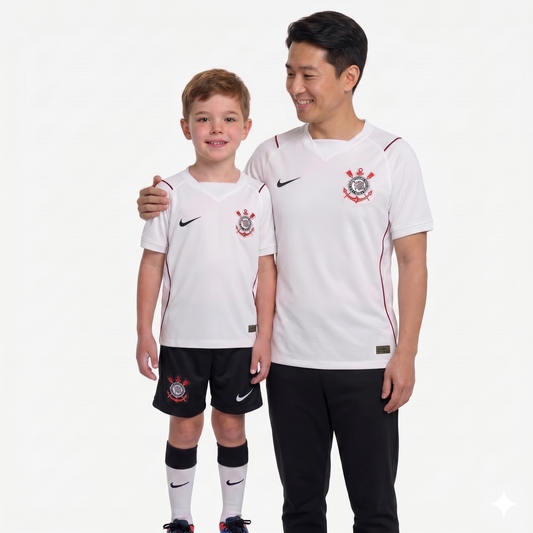 Kit Família Corinthians: Camisa Infantil + Camisa Pai - Branca
