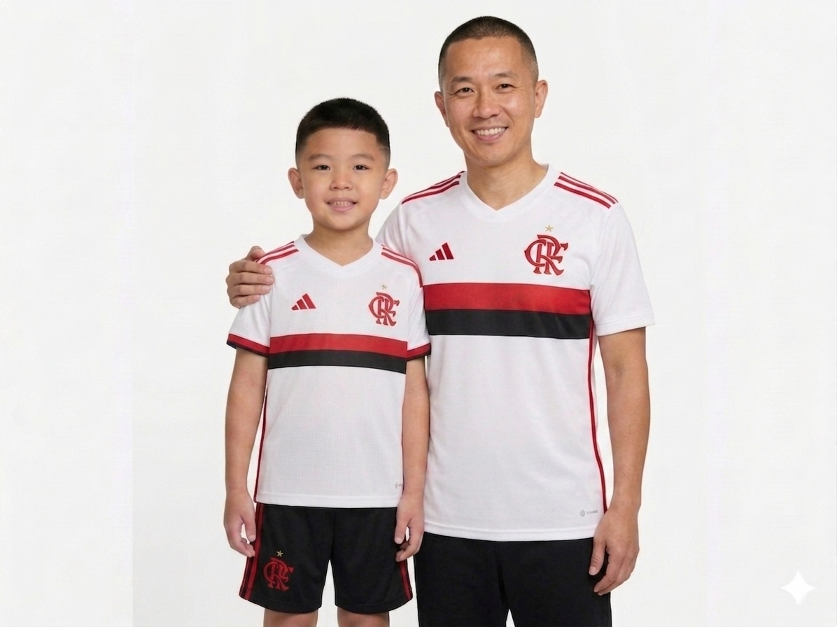 Kit Família Flamengo: Camisa Infantil + Camisa Pai - Branca