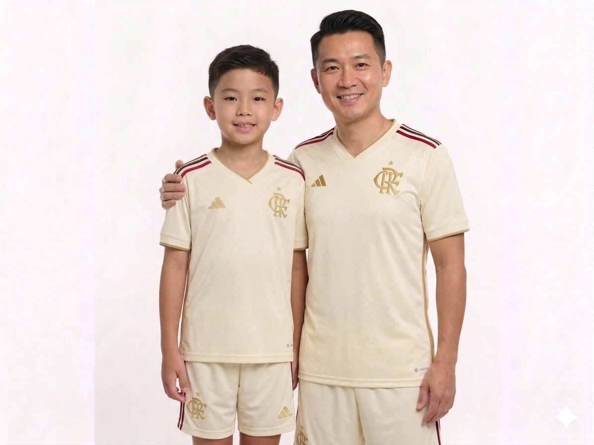 Kit Família Flamengo: Camisa Infantil + Camisa Pai - Bege