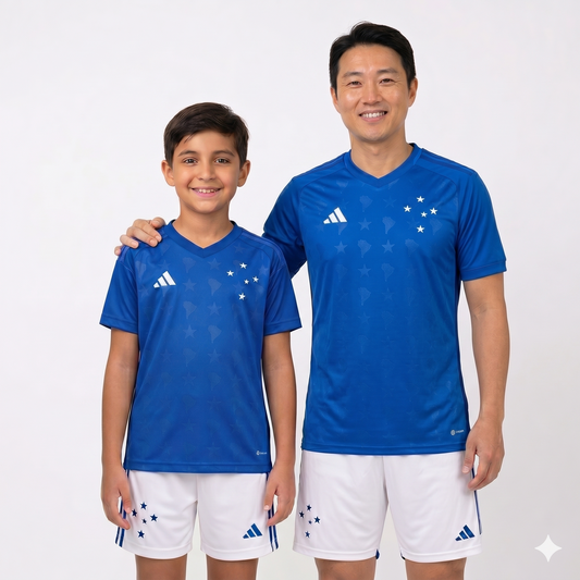 Kit Família Cruzeiro: Camisa Infantil + Camisa Pai - Azul
