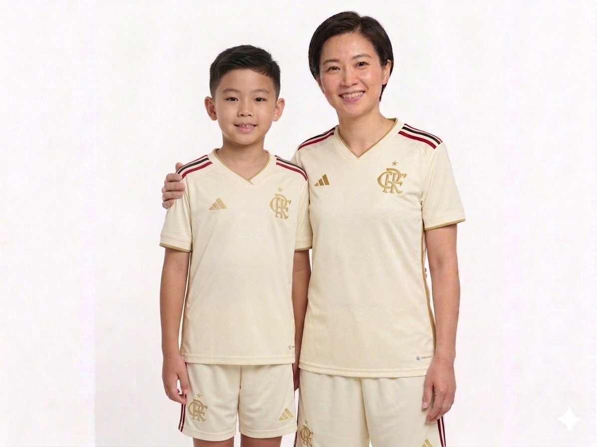 Kit Família Flamengo: Camisa Infantil + Camisa Mãe - Bege