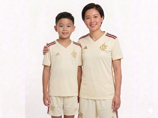 Kit Família Flamengo: Camisa Infantil + Camisa Mãe - Bege