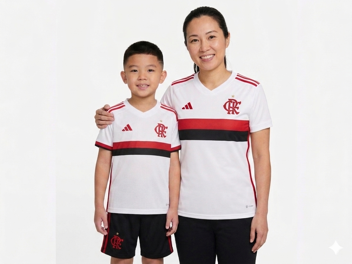 Kit Família Flamengo: Camisa Infantil + Camisa Mãe - Branca