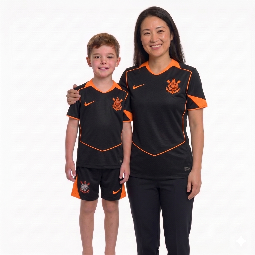 Kit Família Corinthians: Camisa Infantil + Camisa Mãe - Preta e Laranja