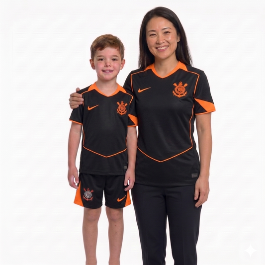 Kit Família Corinthians: Camisa Infantil + Camisa Mãe - Preta e Laranja