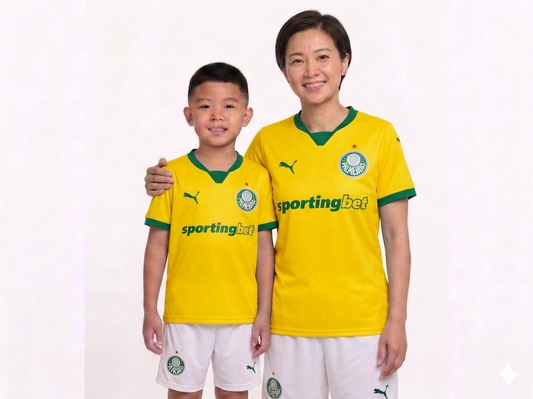 Kit Família Palmeiras: Camisa Infantil + Camisa Mãe - Amarela