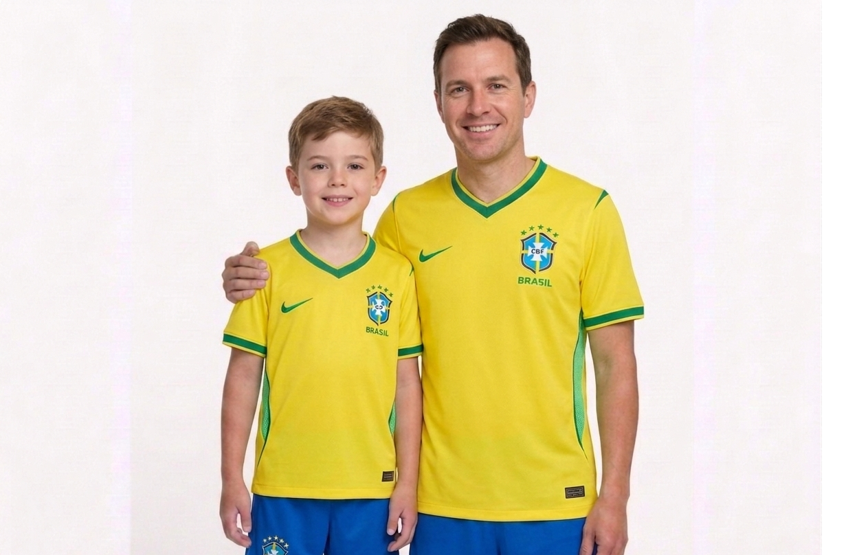 Kit Família Brasil: Camisa Infantil + Camisa Pai - Amarela