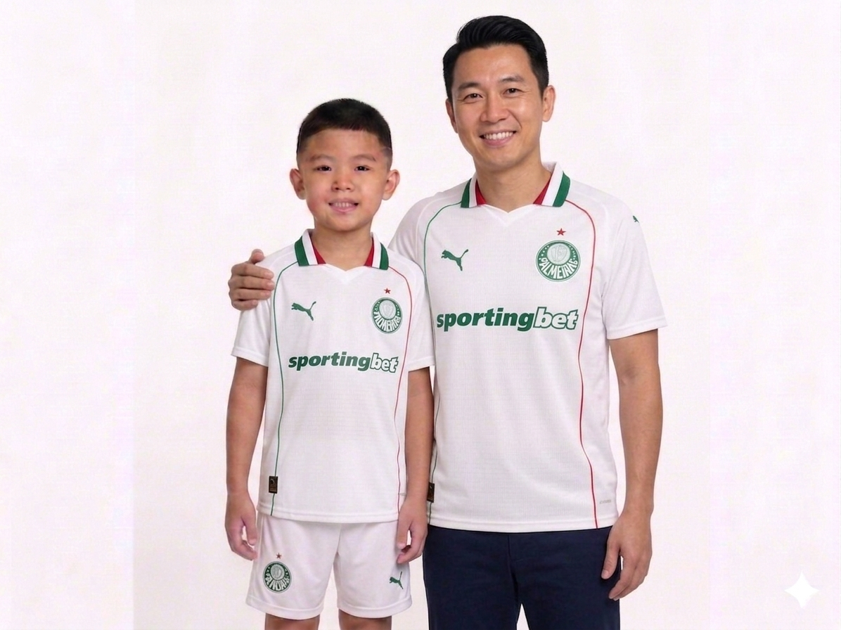 Kit Família Palmeiras: Camisa Infantil + Camisa Pai - Branca