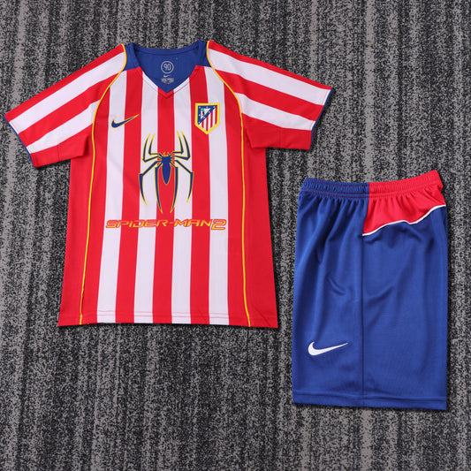 Kit Infantil Atletico de Madrid Home Retrô 04/05 - Vermelho e Branco