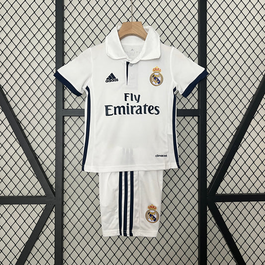 Kit Infantil Real Madrid Home Retrô 16/17 - Branco
