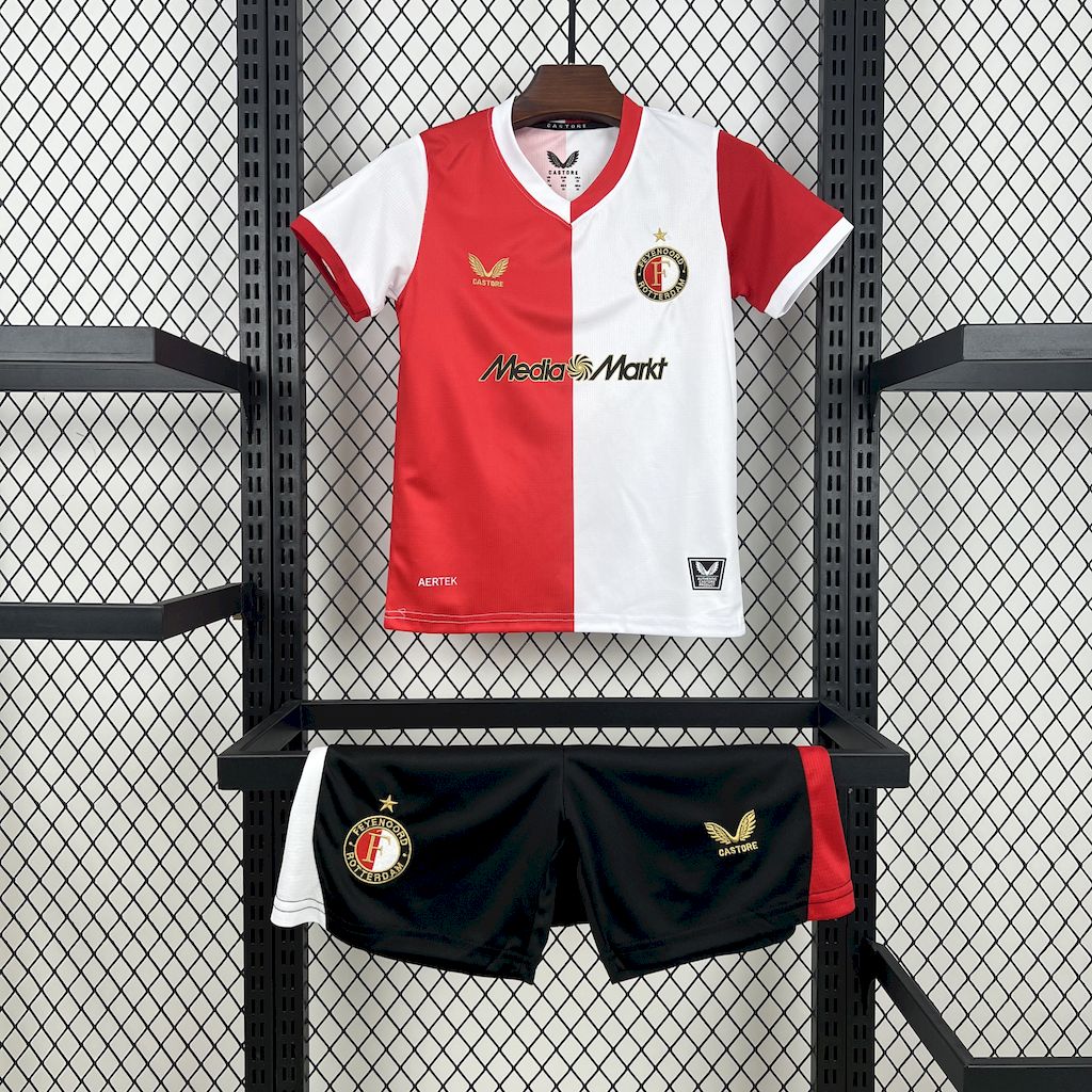 Kit Infantil Feyenoord Home 25/26 Castore -Branca e Vermelho