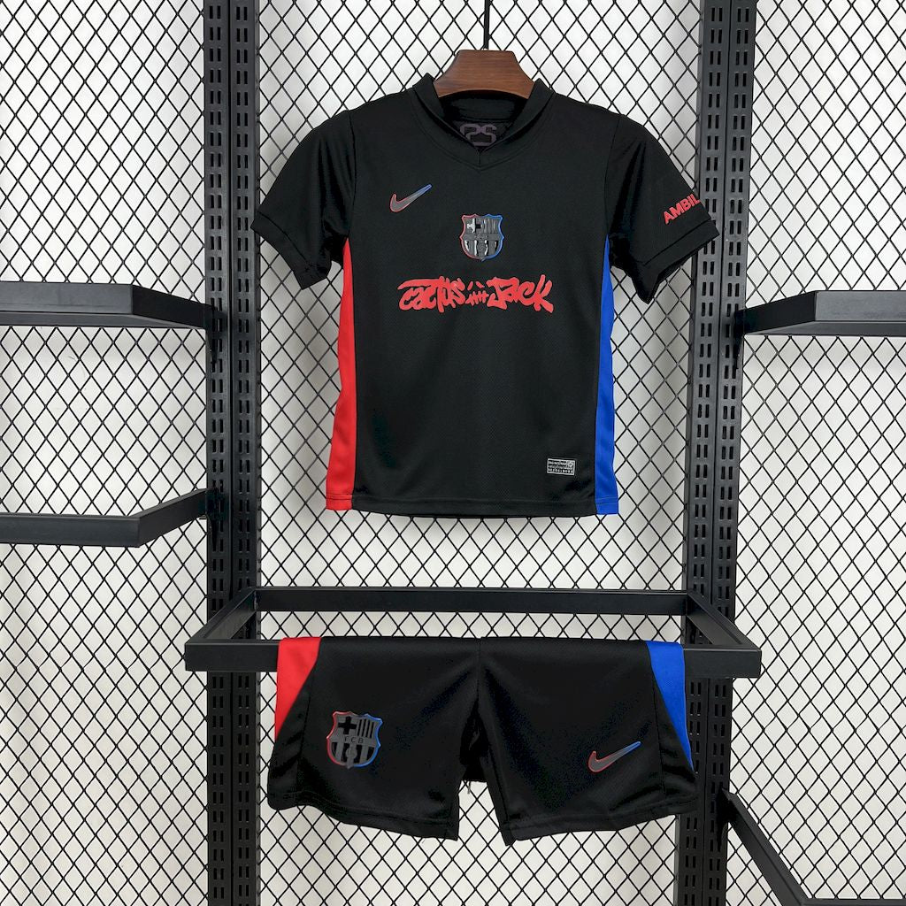 Kit Infantil Barcelona Away Edição Especial Travis Scott 24/25 - Preto
